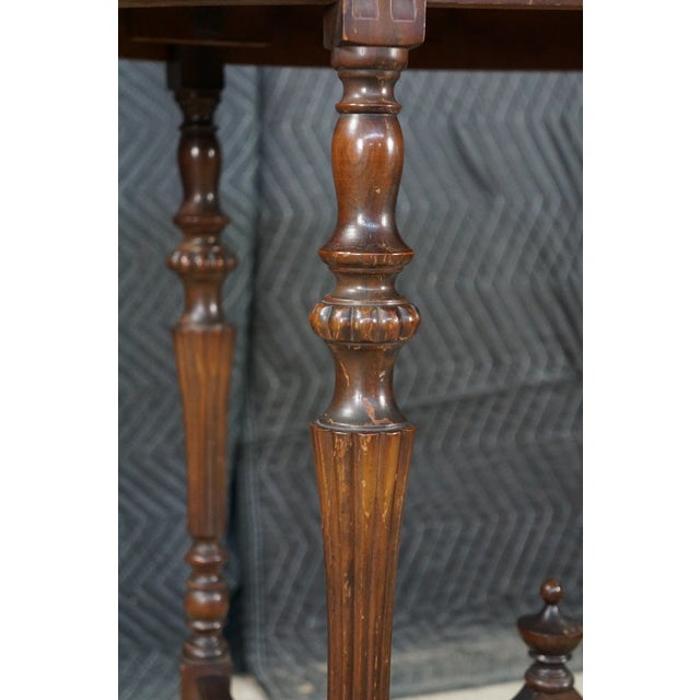 Wood Mid Century Mersman Victorian Revival Walnut Burl Oval Inlaid Accent Table 30" For Sale - Image 7 of 18