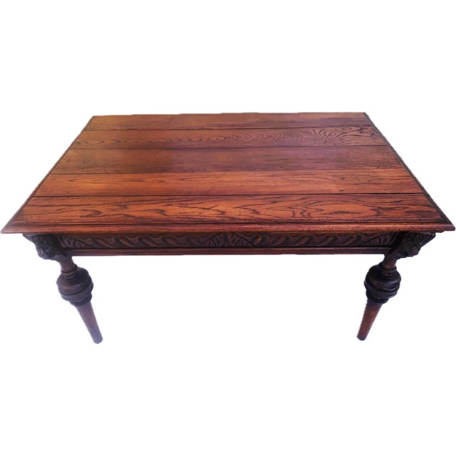 Oak wooden coffee table renaissance 19th and 20th centuries. a beautiful, simple form with rich hand-made carvings....