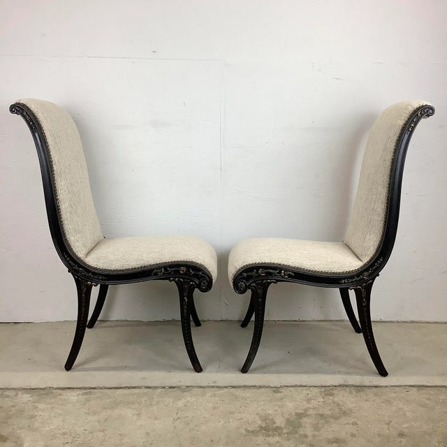 Pair Vintage Regency Style Slipper Chairs For Sale - Image 4 of 13