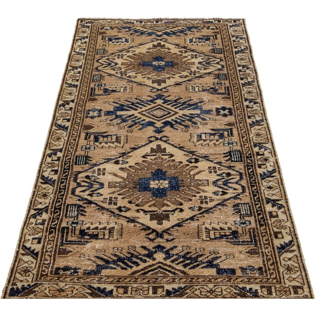 Persian Mid 20th Century Vintage Persian Distressed Brown Handmade Medallion Wool Rug For Sale - Image 3 of 9