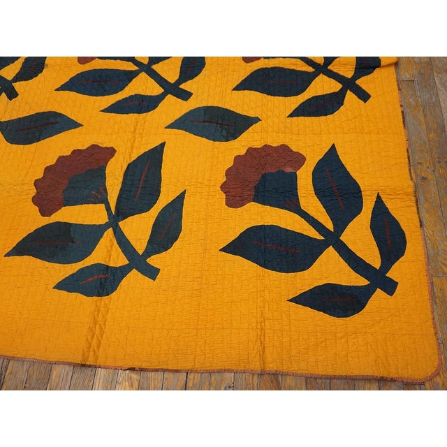 1920s Yellow Floral American Amish Quilt Rug 6' X 6'6" Flatweave Cotton Carpet For Sale - Image 12 of 18