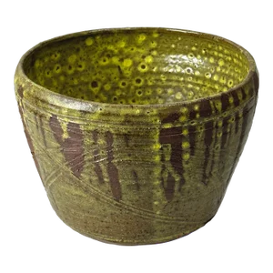 Vintage Postmodern Etched Yellow Drip Glazed Terracotta Pot