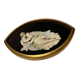 French Art Nouveau Porcelain Man & Lady Wall Sculpture