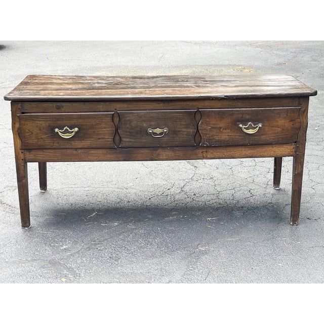Antique French Three Drawer Planked-Top Server Console Table For Sale - Image 11 of 11