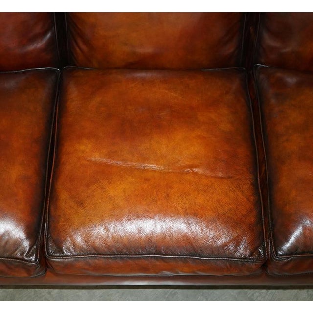 1 of 4 Hand Dyed Brown Leather Howards & Son Style Sofa Part of Suite For Sale - Image 11 of 18