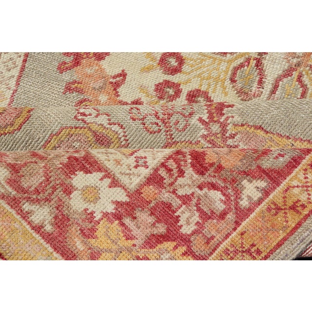 Turkish Oushak Vintage Rug With Floral Medallion Design in Red and Light Blue For Sale - Image 12 of 13