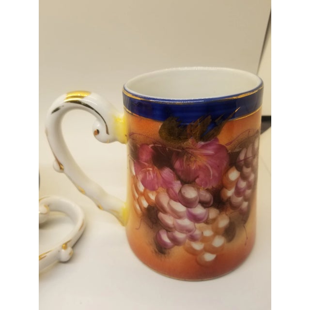 Gold Vintage Limoges Porcelain ~ Mugs/ Steins/ Tankards ~ Hand Painted With a Vibrant Gold and Purple Grape Motif, Set of 2 For Sale - Image 8 of 11