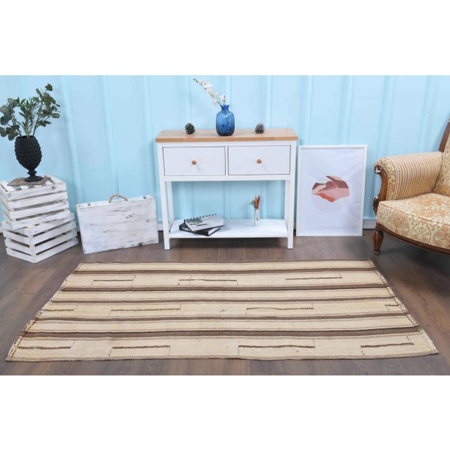 Boho Chic Vintage Turkish Hand-Knotted Wool Cotton Brown Kilim Runner Rug For Sale - Image 3 of 10