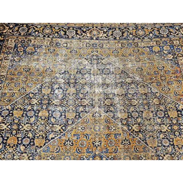 Vintage Tabriz Rug, Hand-Knotted Wool, Herati Geometric Pattern, Navy & Camel, 10x13 For Sale In Chicago - Image 6 of 13