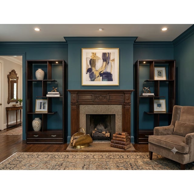 1990s Pair Asian Inspired Asymmetrical Dark Brown Shelving Display Cabinet Divider For Sale - Image 5 of 14