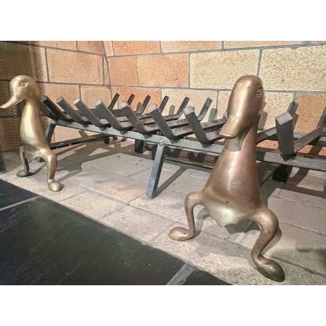 Metal 1970s French Mid-Century Modern Stylized Brass Duck Andirons - A Pair For Sale - Image 7 of 10
