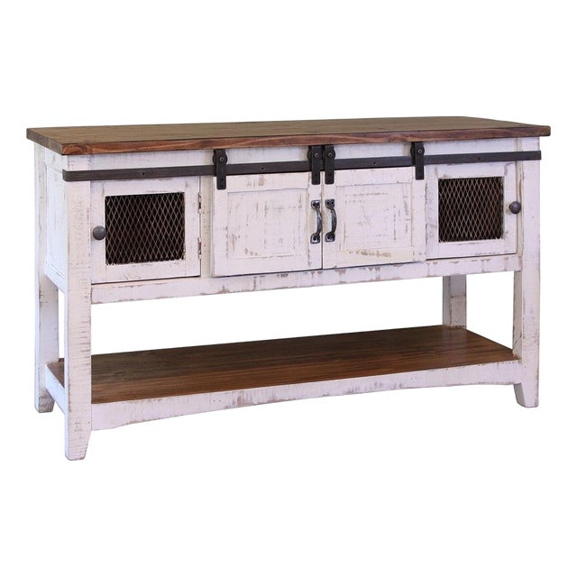 Greenview Sliding Door Console Table - Distressed White For Sale