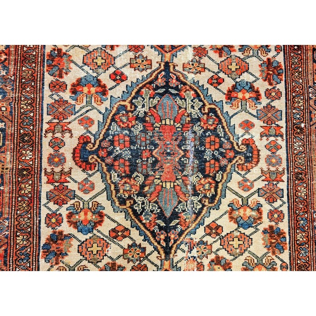 Antique Malayer Rug, Hand-Knotted Wool, Geometric Pattern, 4x6, Ivory & Navy For Sale - Image 14 of 18