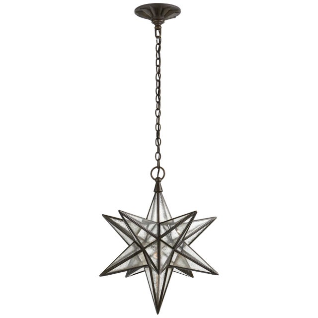 Chapman & Myers for Visual Comfort Signature Moravian Medium Star Lantern in Aged Iron with Antique Mirror For Sale