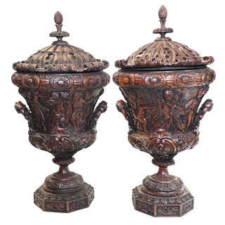 Italian Monumental Carved Urns, Set of 2 For Sale