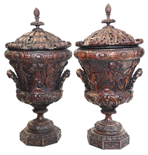 Italian Monumental Carved Urns, Set of 2