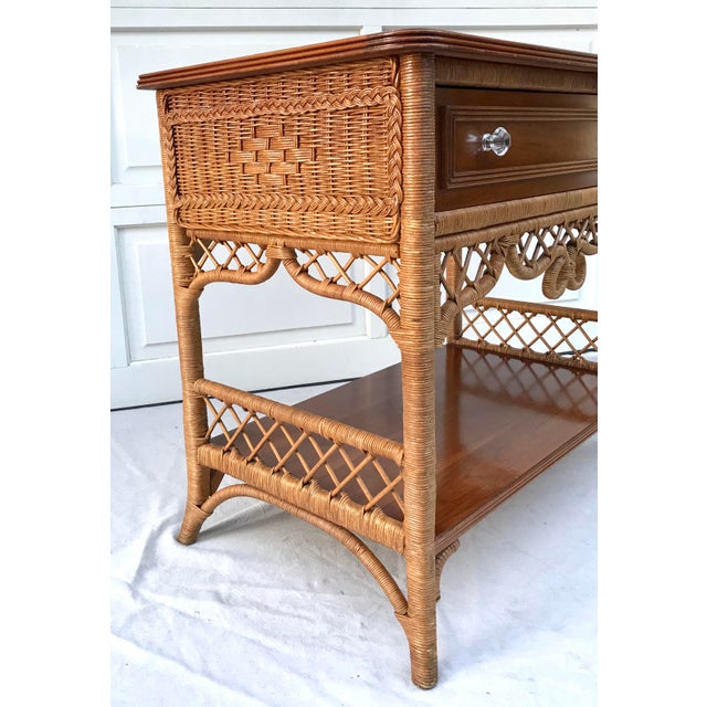 Vintage Henry Link Lexington Wood and Wicker Console Table Chairish