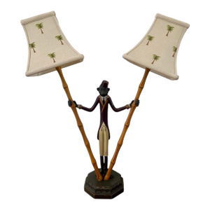 Vintage Bellhop Monkey Bamboo Table Lamp