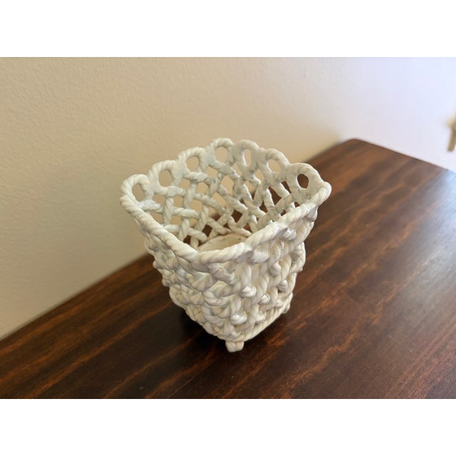 Vintage French Country Reticulated Porcelain Rope-Form Cachepot, Circa 1960s For Sale - Image 4 of 14