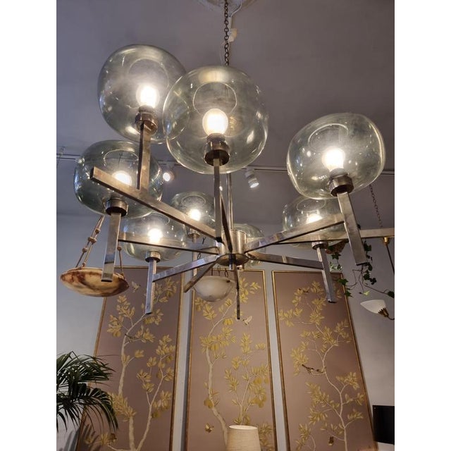 Gray Antique Chandelier in Chrome and Glass by Holger Johansson, 1890s For Sale - Image 8 of 14