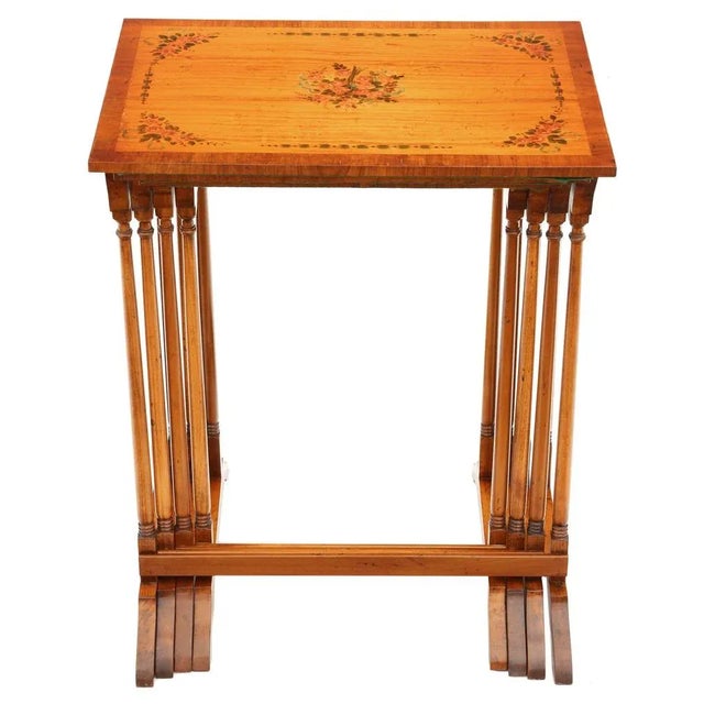 Vintage Georgian Revival Decorated Satinwood Nesting Tables, 1960, Set of 4 For Sale - Image 4 of 5