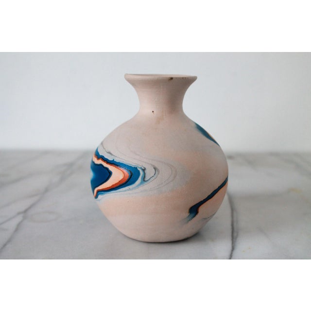 Mid 20th Century Vintage Unglazed Nemadji Blue & Orange Swirl Pottery Bud Vase For Sale - Image 5 of 8