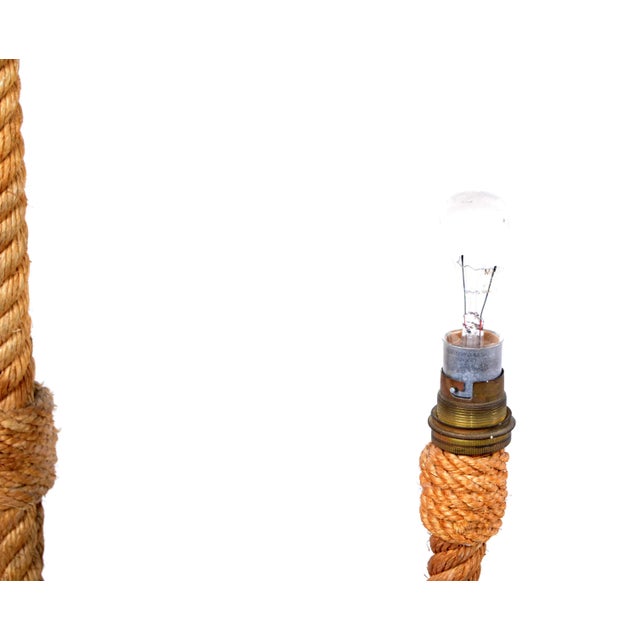 Textile Adrien Audoux and Frida Minet Nautical French Three Light Rope Chandelier 1960 For Sale - Image 7 of 12