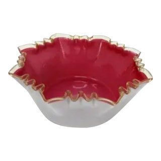 Victorian Pink Cased Art Glass Brides Basket Bowl For Sale