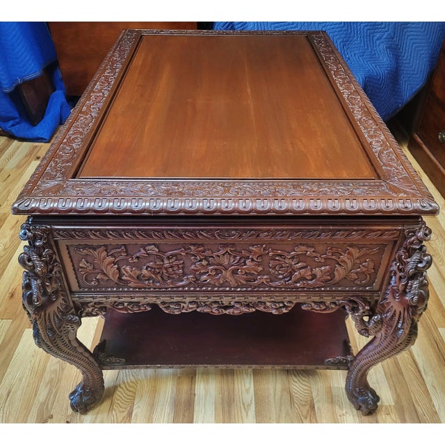 Late 19th Century Museum 19th C Chinese Dragon Carved Mahogany Dragon Partners Desk For Sale - Image 5 of 10
