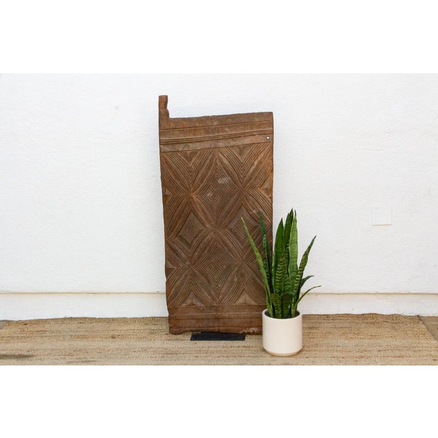 Brown Ancient Hourglass Carved Motif African Door For Sale - Image 8 of 8
