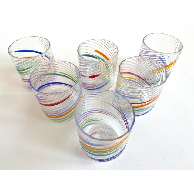 Vintage 1980s Post Modern Hand Blown Studio Art Glass Multicolor Abstract Swirl Glasses - Set of 6 For Sale - Image 10 of 13