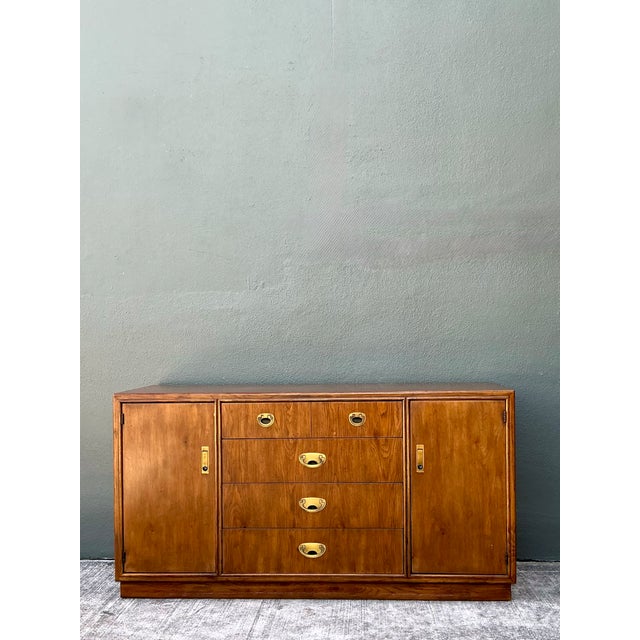 Drexel Vintage Drexel Campaign Sideboard With Brass Accents For Sale - Image 4 of 12