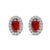 10K White Gold 5x3 MM Oval Red Garnet and Diamond Halo Stud Earrings (I-J Color, I1-I2 Clarity) For Sale