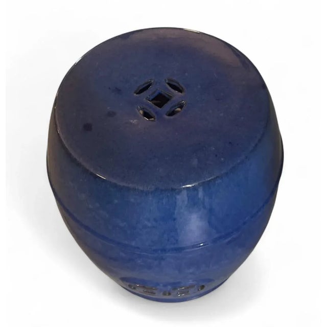 Chinese Vintage-Inspired Deep Blue Glazed Ceramic Garden Stool / Side Table For Sale - Image 3 of 4