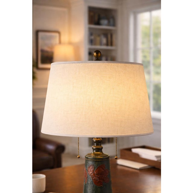 Mid-20th Century Arts & Crafts Style Verdigris Floral Cast Metal Table Lamp For Sale In Los Angeles - Image 6 of 11