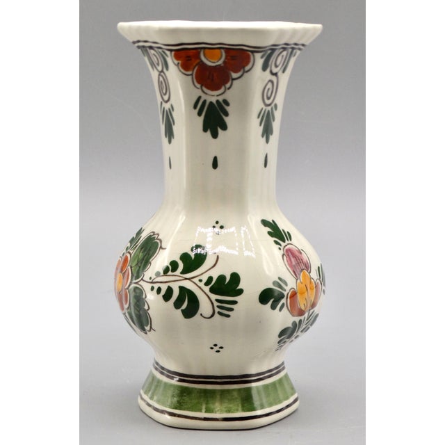 Ceramic Vintage Dutch Delft Hand Painted Polychrome Vase For Sale - Image 7 of 9