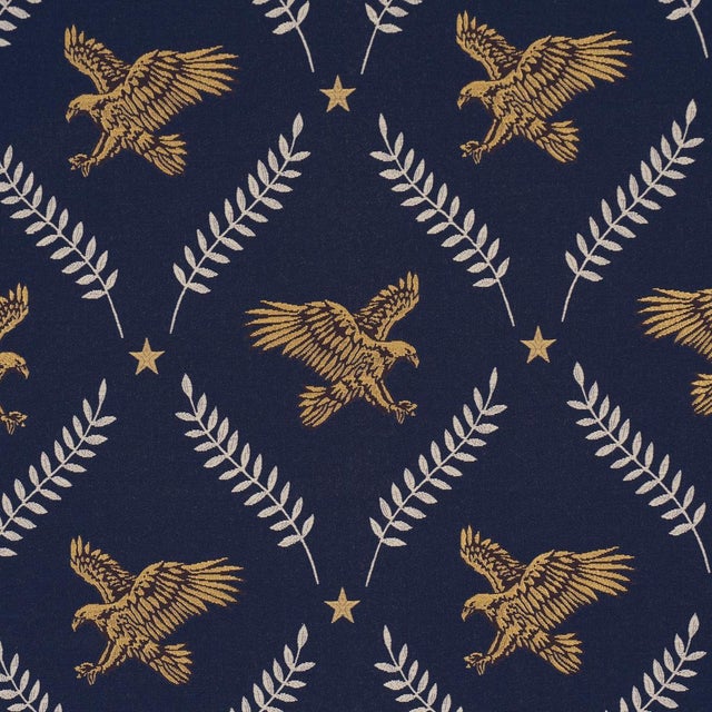 Traditional Schumacher Lolaire Fabric In Navy For Sale - Image 3 of 5