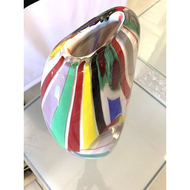 Contemporary Abstract Vase in Milky-White Murano Style Glass with Multicolored Reeds from Simoeng For Sale - Image 3 of 8