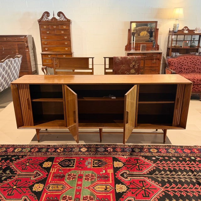 Vintage Mid-Century Modern Walnut Credenza With Tambour Doors For Sale - Image 4 of 13