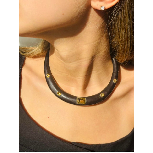 Black Wood Collar Necklace With Citrines & 14k Gold For Sale - Image 8 of 8
