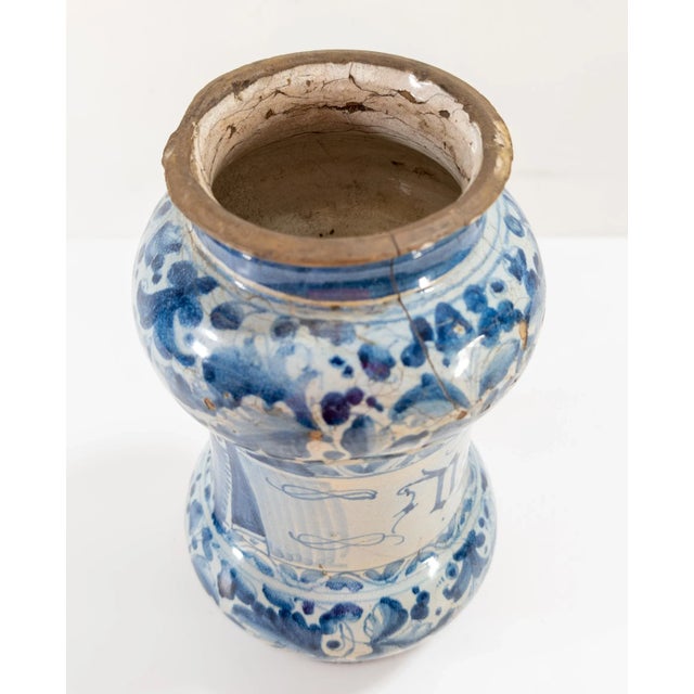 Blue 17th Century Italian Blue and White Majolica Maiolica Faience Albarello Drug Jar For Sale - Image 8 of 12