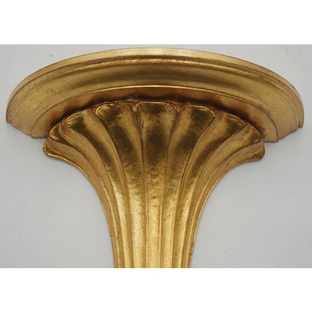 Italian 1970s Pair of Decorative Crafts Pair of Italian Gold Wall Sconce Shelves For Sale - Image 3 of 8