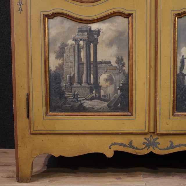 1950s Small 20th Century Lacquered, Gilded and Painted Piedmontese Wardrobe, 1950s For Sale - Image 5 of 13