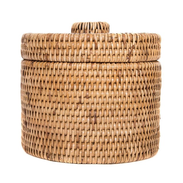 Boho Chic Artifacts Rattan Round Single Tissue Roll Box in Honey Brown For Sale - Image 3 of 6