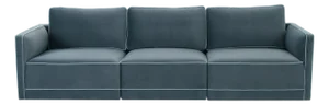 Willow Misty Blue with Pale Blue Piping Modular Performance Velvet Sofa