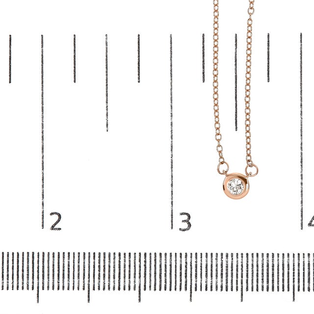 10K Rose Gold 1/5 Carat Round Brilliant-Cut Diamond Modern Bezel-Set Solitaire 16"-18" Pendant Necklace (H-I Color, SI2-I1 Clarity) For Sale In New York - Image 6 of 6