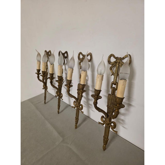 Gold Louis XVI Style Bronze Wall Lamps, 1940s, Set of 4 For Sale - Image 8 of 12