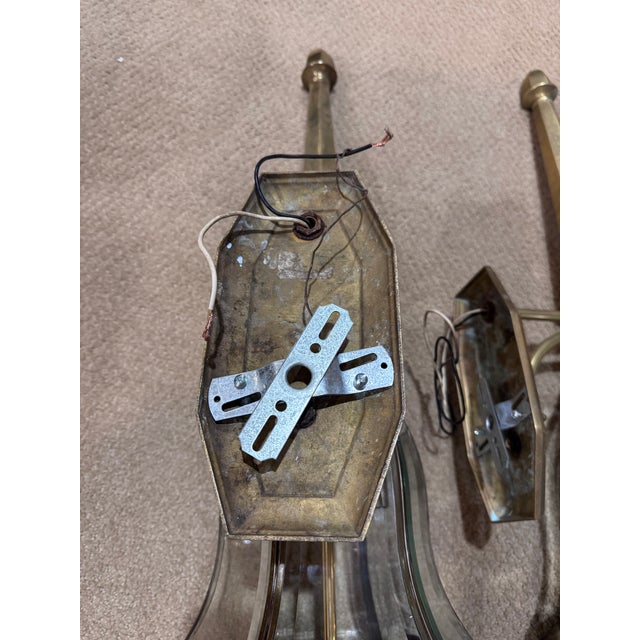 Vintage Solid Brass 3-Light Coach Lantern Wall Sconces – Frosted Dome – a Pair For Sale - Image 4 of 16