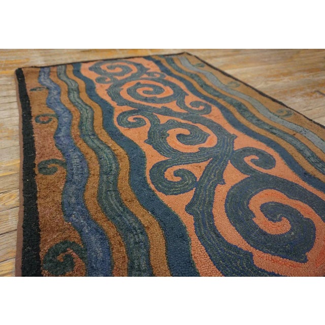 Salmon 1930s Salmon Abstract Cloud Bands Antique American Hooked Rug 3' X 5'3" Knotted Wool Carpet For Sale - Image 8 of 11