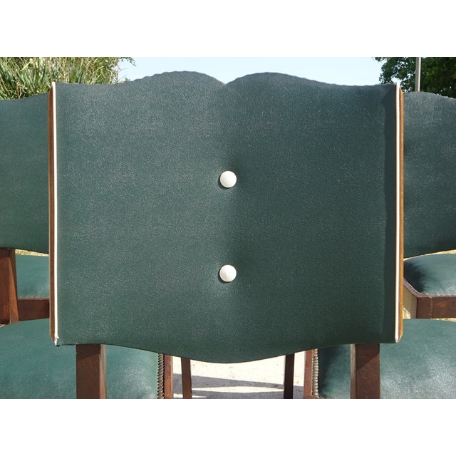Art Deco Chairs in Wood and Green Faux Leather, 1940s, Set of 6 For Sale - Image 3 of 18